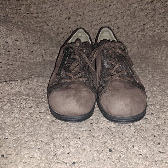 FINN COMFORT-Bexley-Brown Nubuck-Leaf Pattern/Zip Accents-Sz 6.5UK/9US-Excellent - Picture 3 of 8